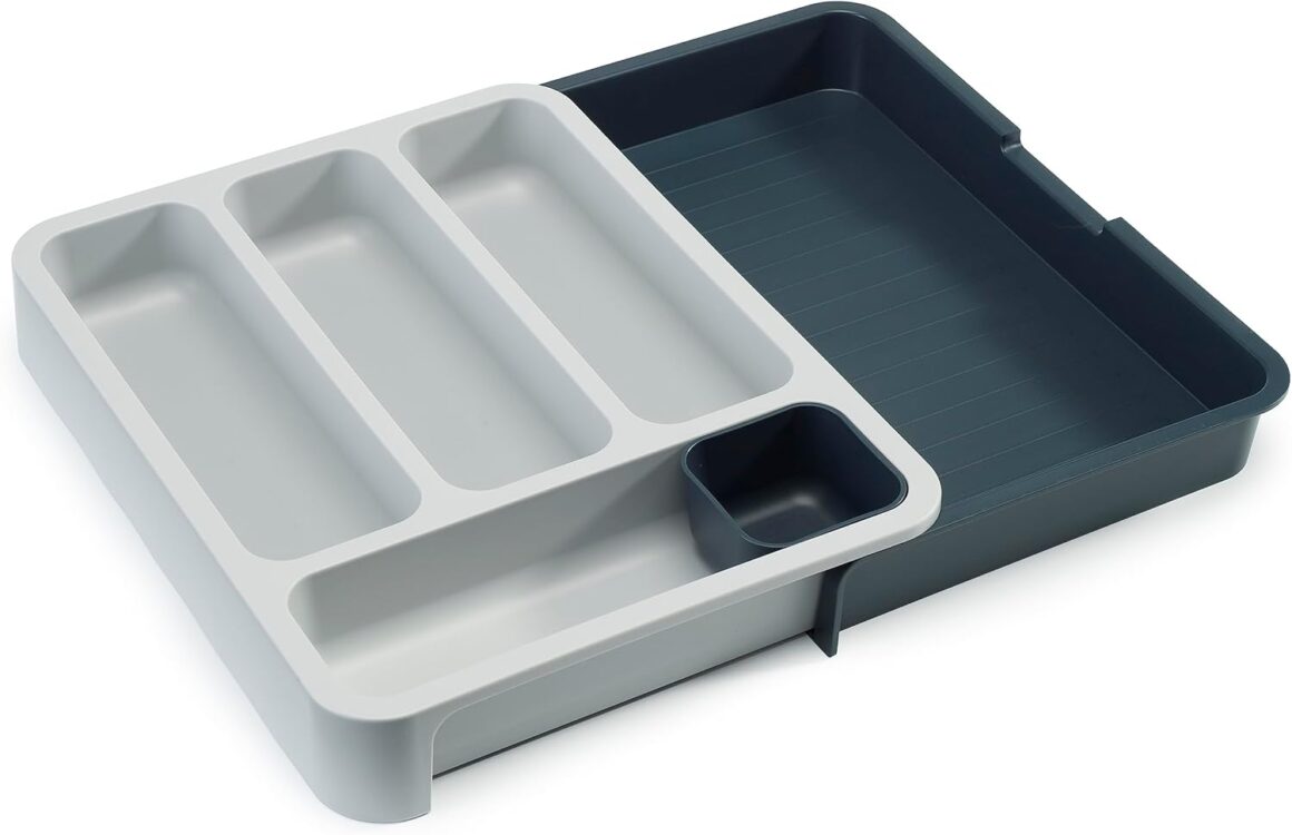 Organiseur de tiroir Joseph Joseph DrawerStore gris avec compartiments couverts